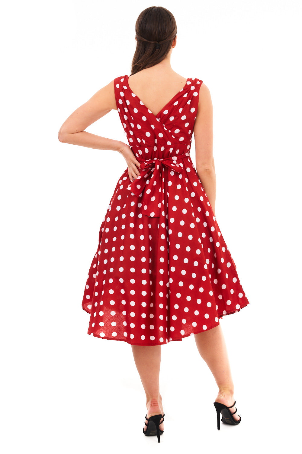Ladies Retro Vintage 1950's Rockabilly Swing Polka Dot Dress in Red