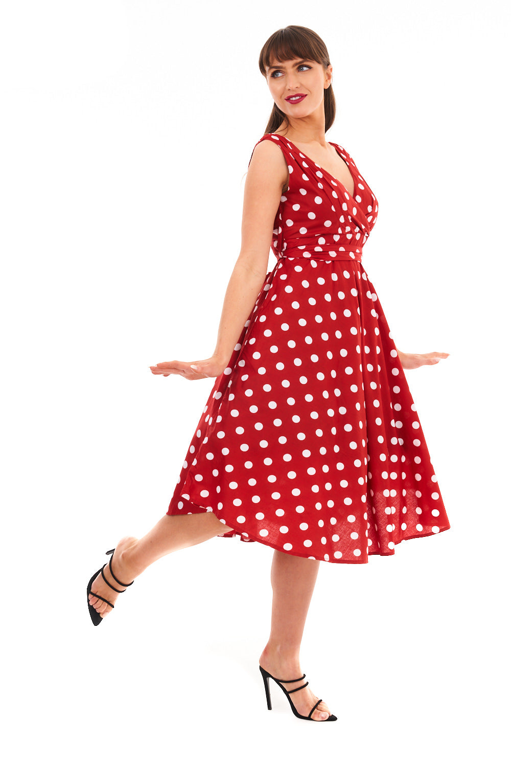 Ladies Retro Vintage 1950's Rockabilly Swing Polka Dot Dress in Red