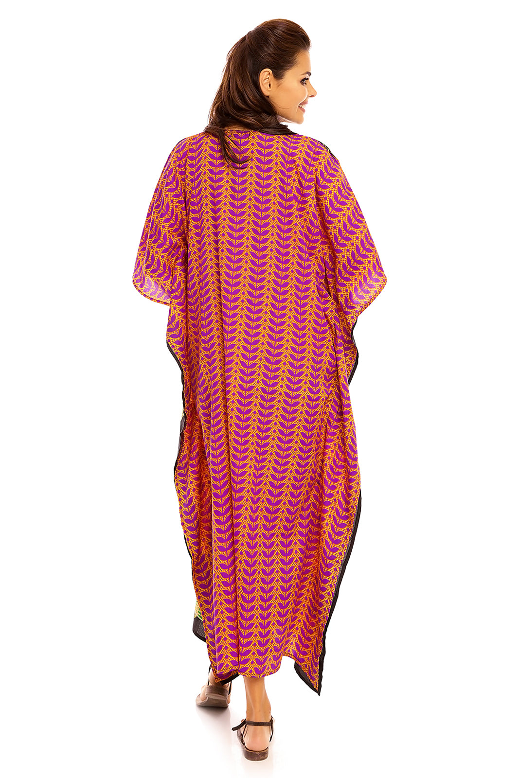 Ladies Hooded Kimono Gown Kaftan in Tribal Print  -  Yellow - Pack of 12