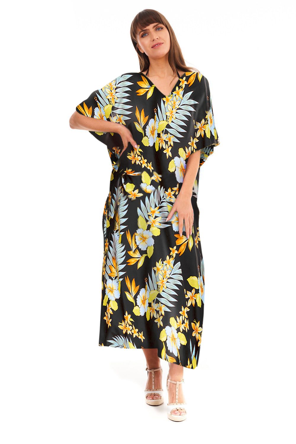 Full Length Long Maxi Kaftan Dress in Leaf Print- Pack of 12
