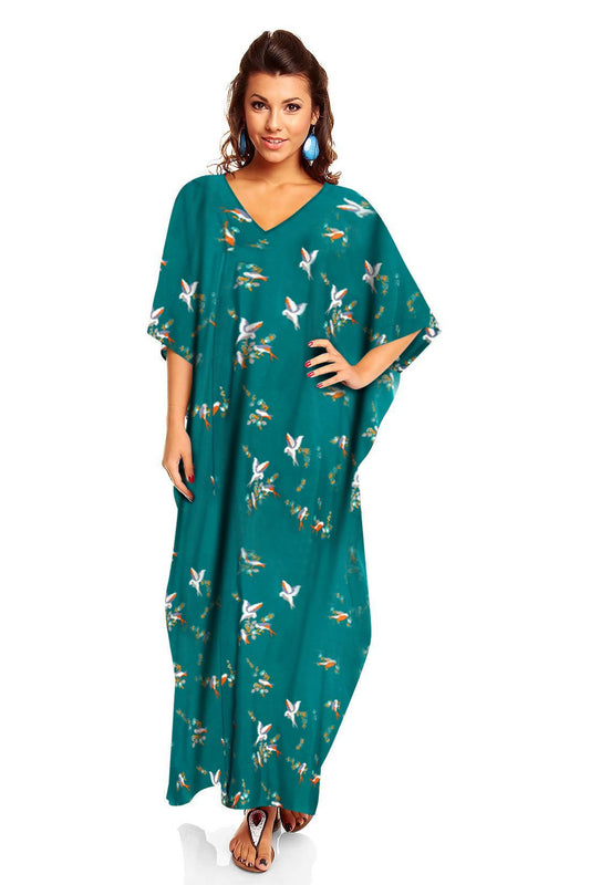 Full Length Long Maxi Kaftan Dress In Bird Print - Pack of 12