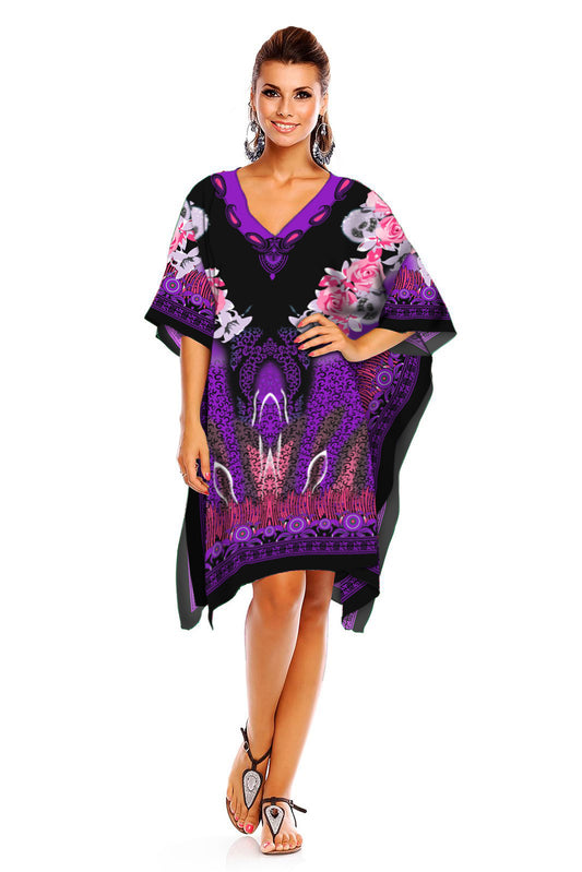 Ladies Mid length Tribal Print Purple Kaftan -  Pack of 12