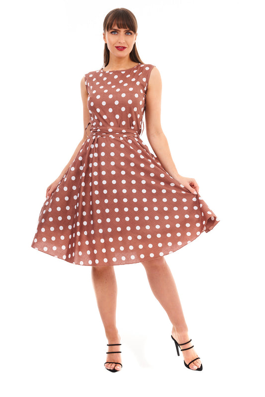 Ladies Retro Vintage 1940's /1950s Inspired Polka Dot Dress in Beige