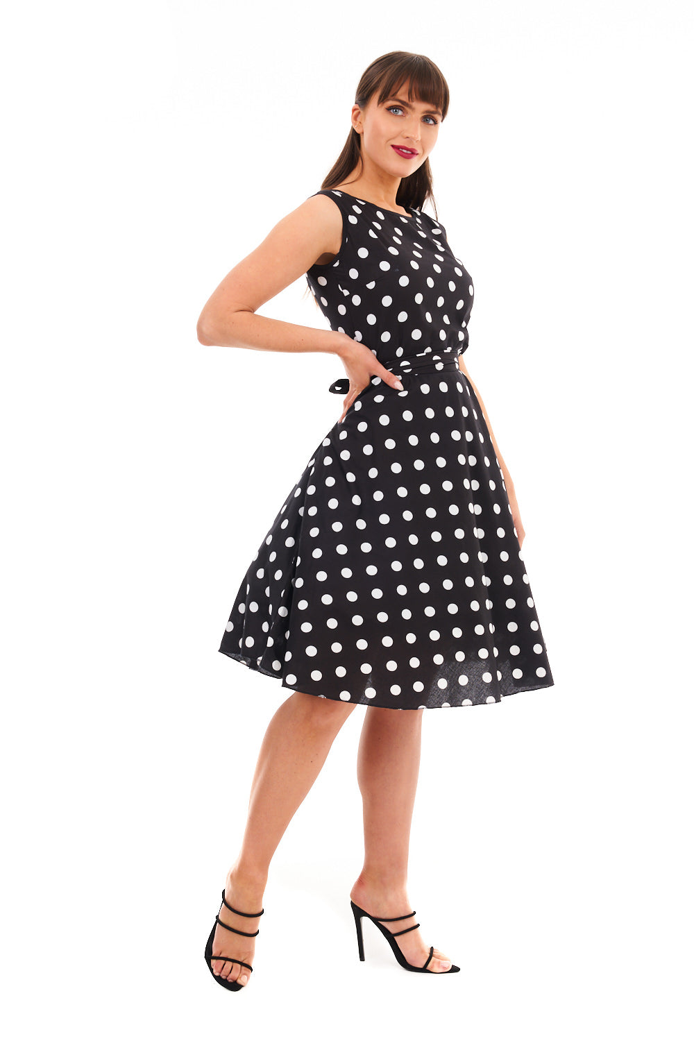 Ladies Retro Vintage 1940's / 1950s Inspired Polka Dot Dress in Black