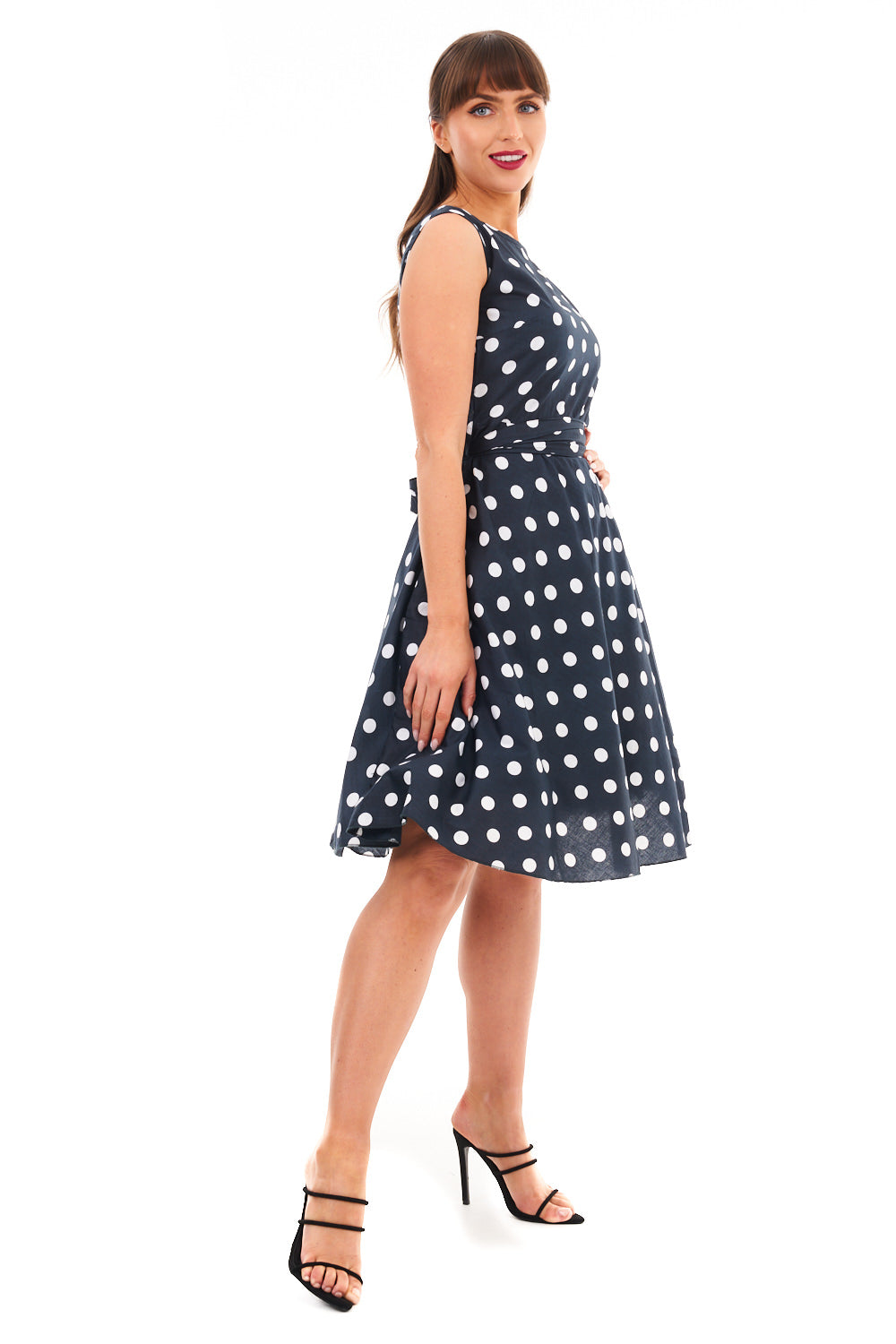 Ladies Retro Vintage 1940's / 1950s Inspired Polka Dot Dress in Navy