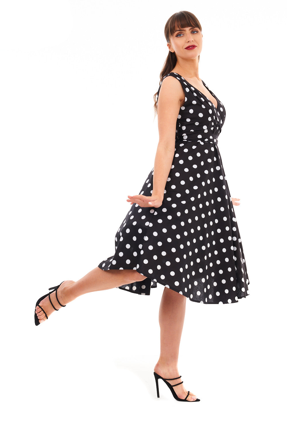 Ladies Retro Vintage 1950's Rockabilly Swing Polka Dot Dress in Black