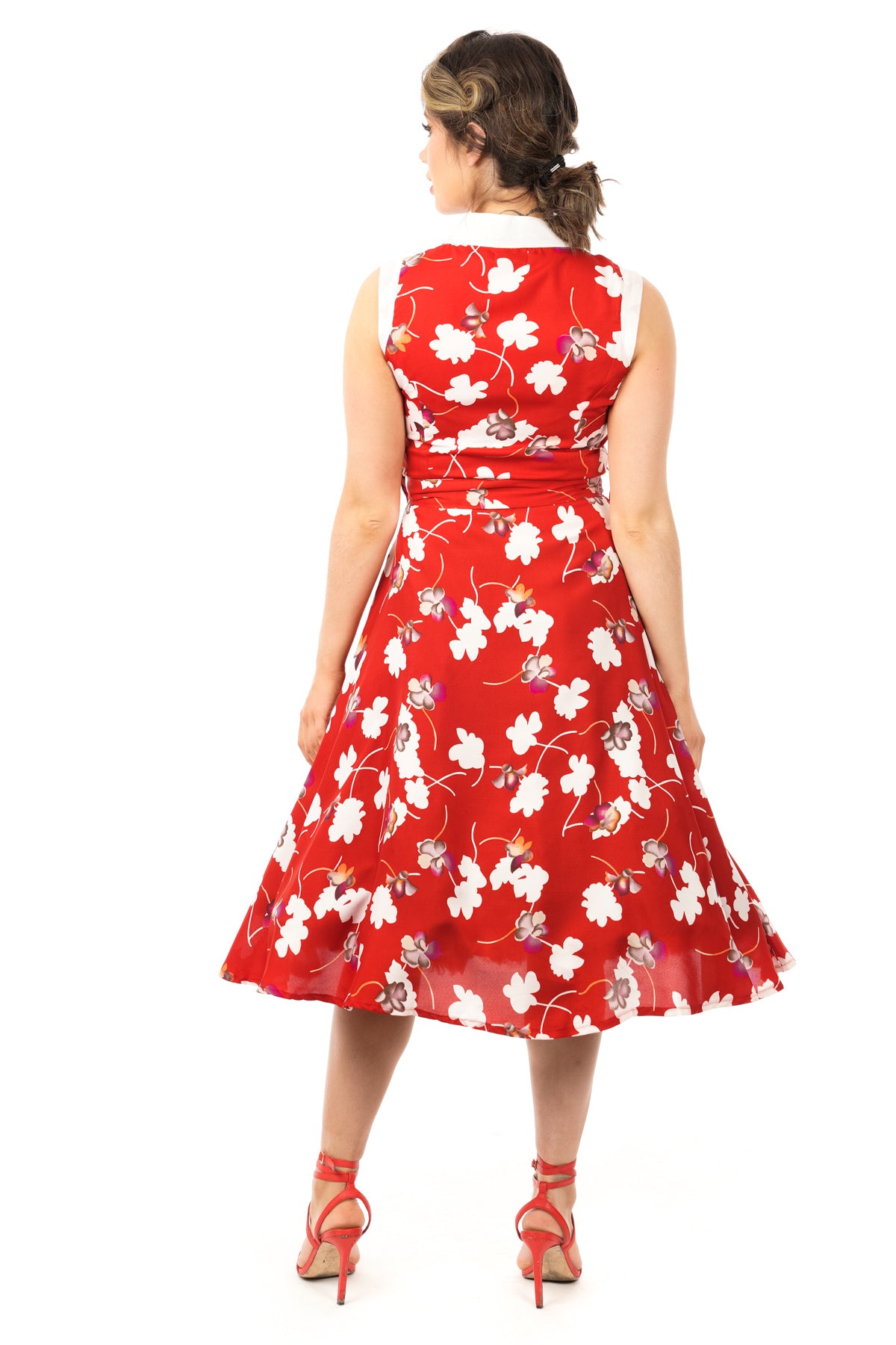Retro Vintage inspired 1950's Midi Floral Dress In Red - Pack of 10