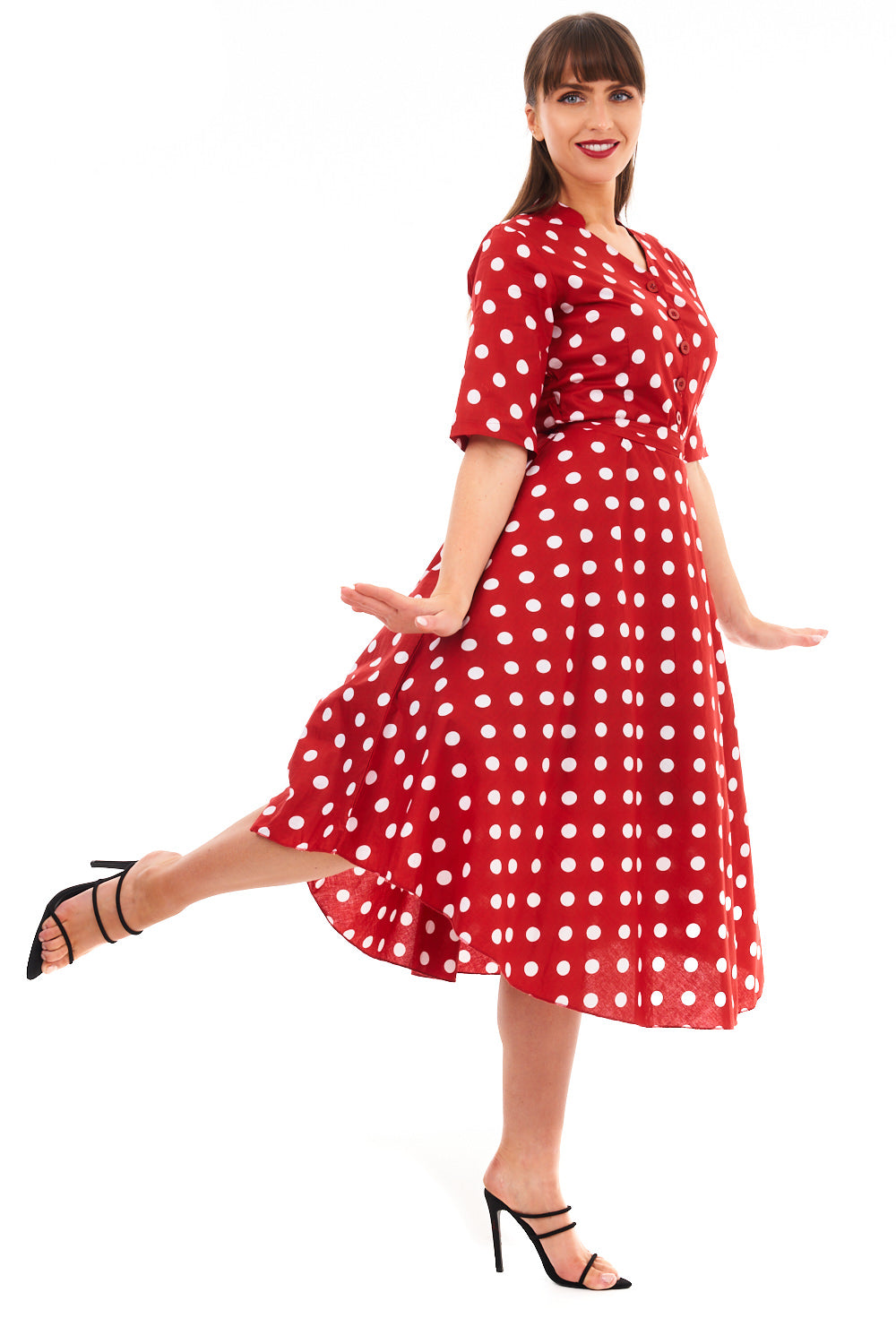 Retro Vintage 1940's Polka Dot Shirt Dress in Red
