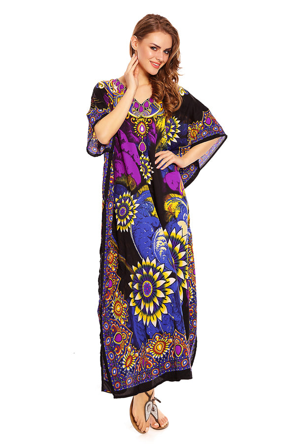 Full Length Long Maxi Kaftan Dress in Blue - Pack of 12