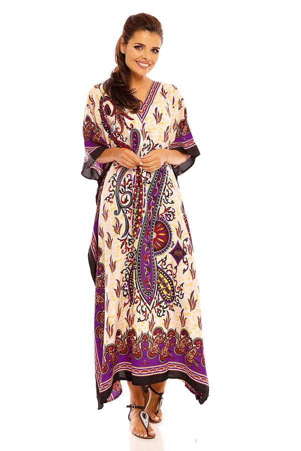 Full Length Long Maxi Kaftan Dress in Tribal Purple - Pack of 12