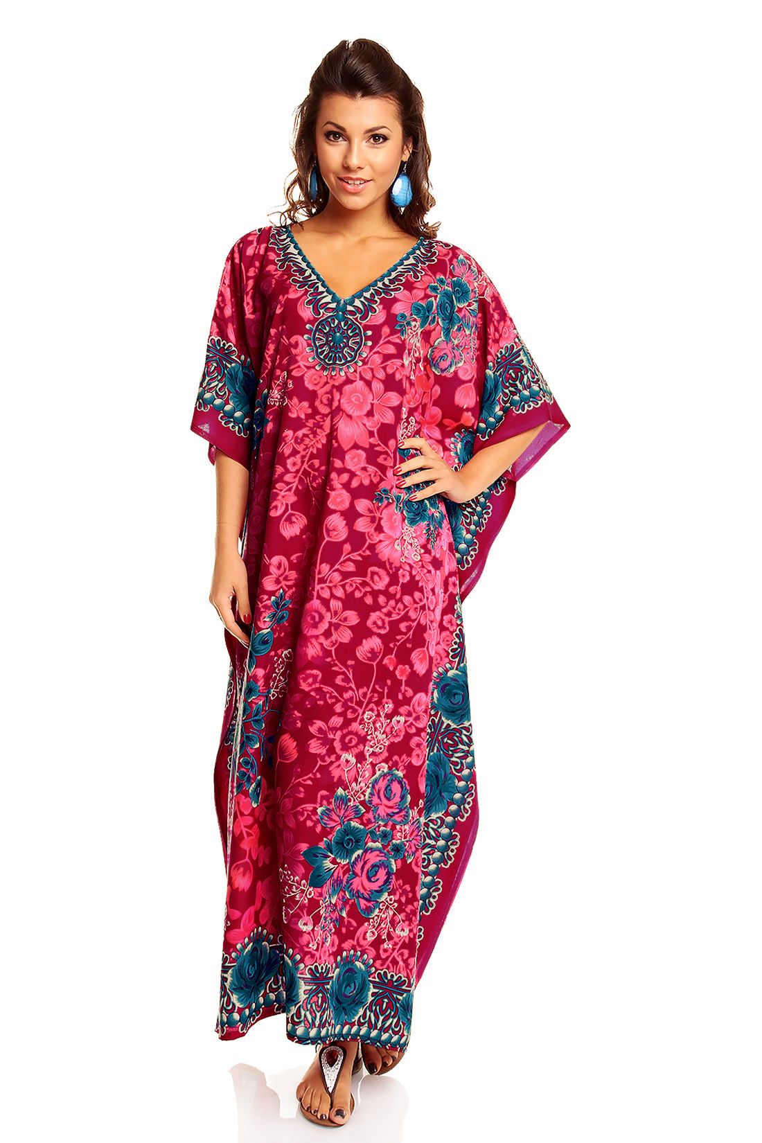 Full Length Long Maxi Kaftan Dress in Cerise Pink- Pack of 12