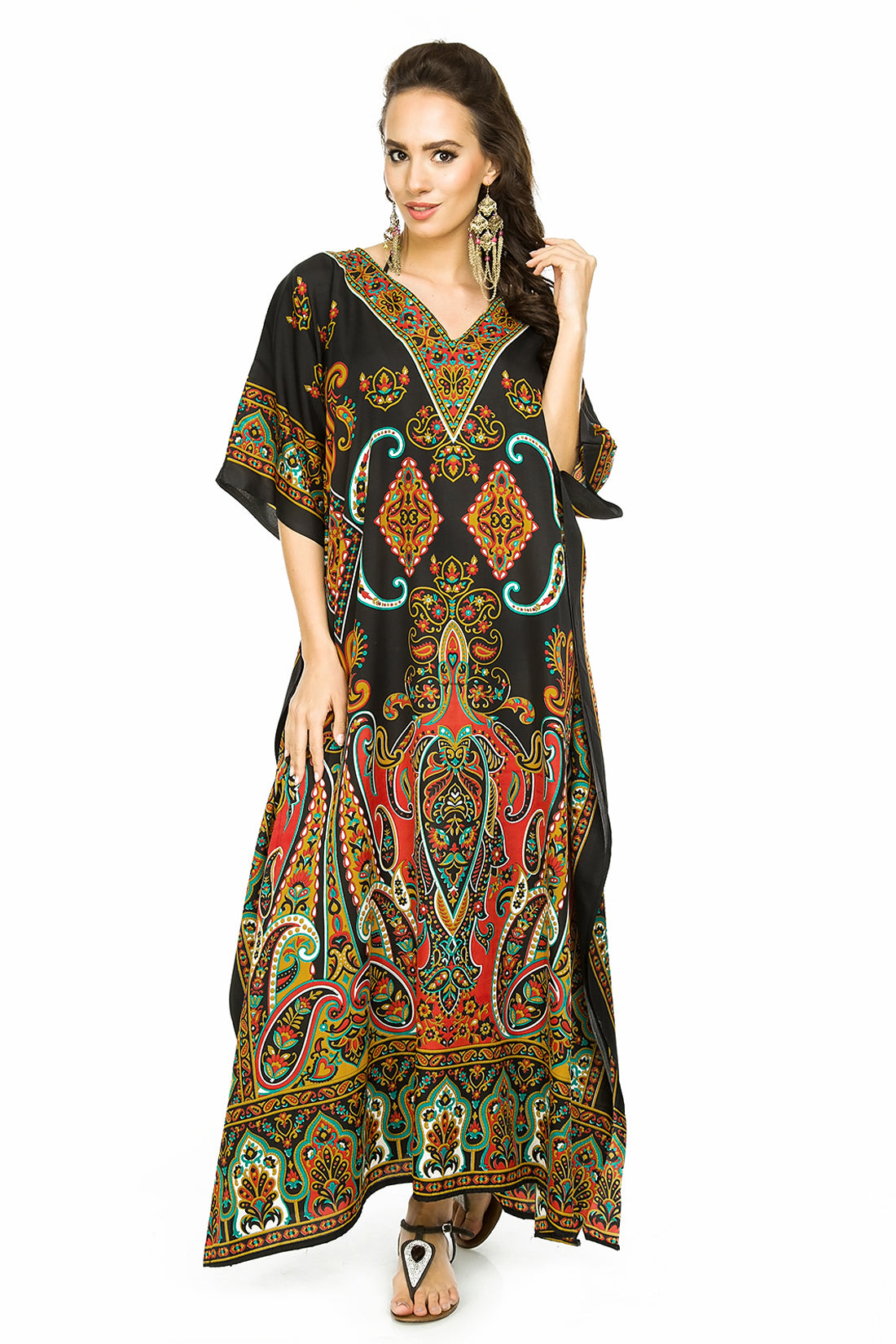 Full Length Long Maxi Kaftan Dress in Tribal Black - Pack of 12