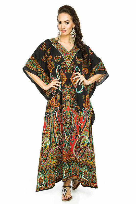 Full Length Long Maxi Kaftan Dress in Tribal Black - Pack of 12