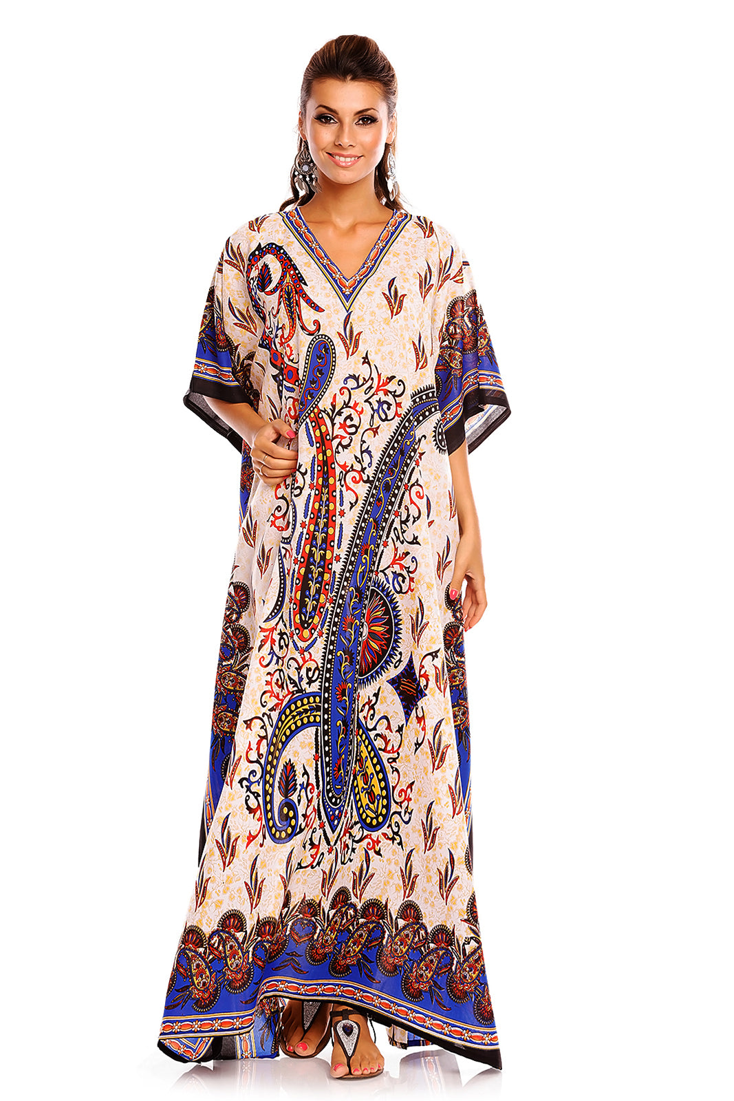 Full Length Long Maxi Kaftan Dress in Tribal Blue - Pack of 12