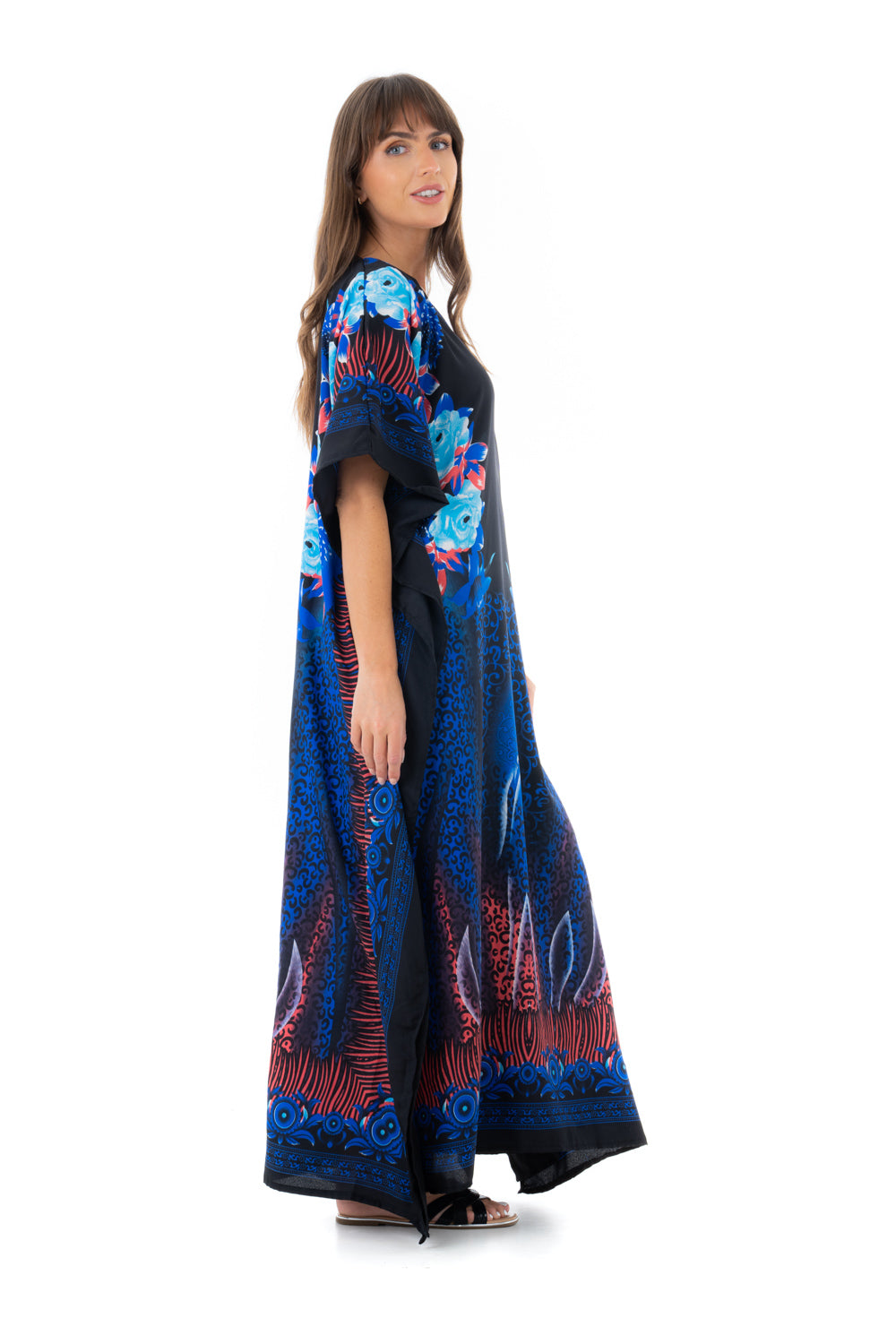 Full Length Long Maxi Kaftan Dress in Floral Blue- Pack of 12