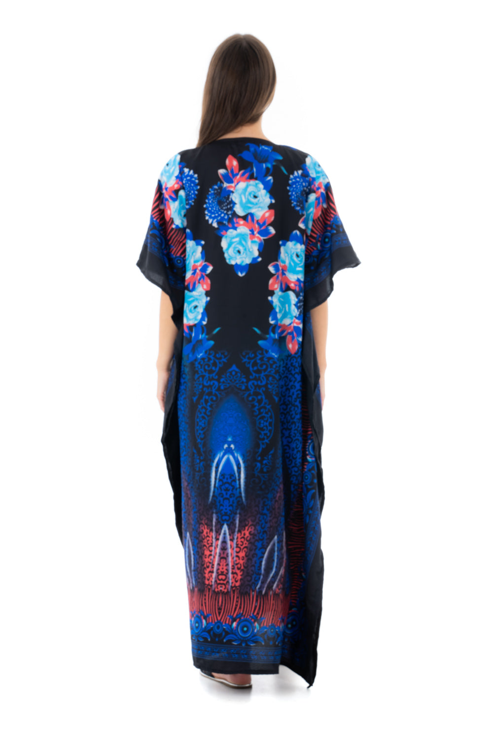 Full Length Long Maxi Kaftan Dress in Floral Blue- Pack of 12