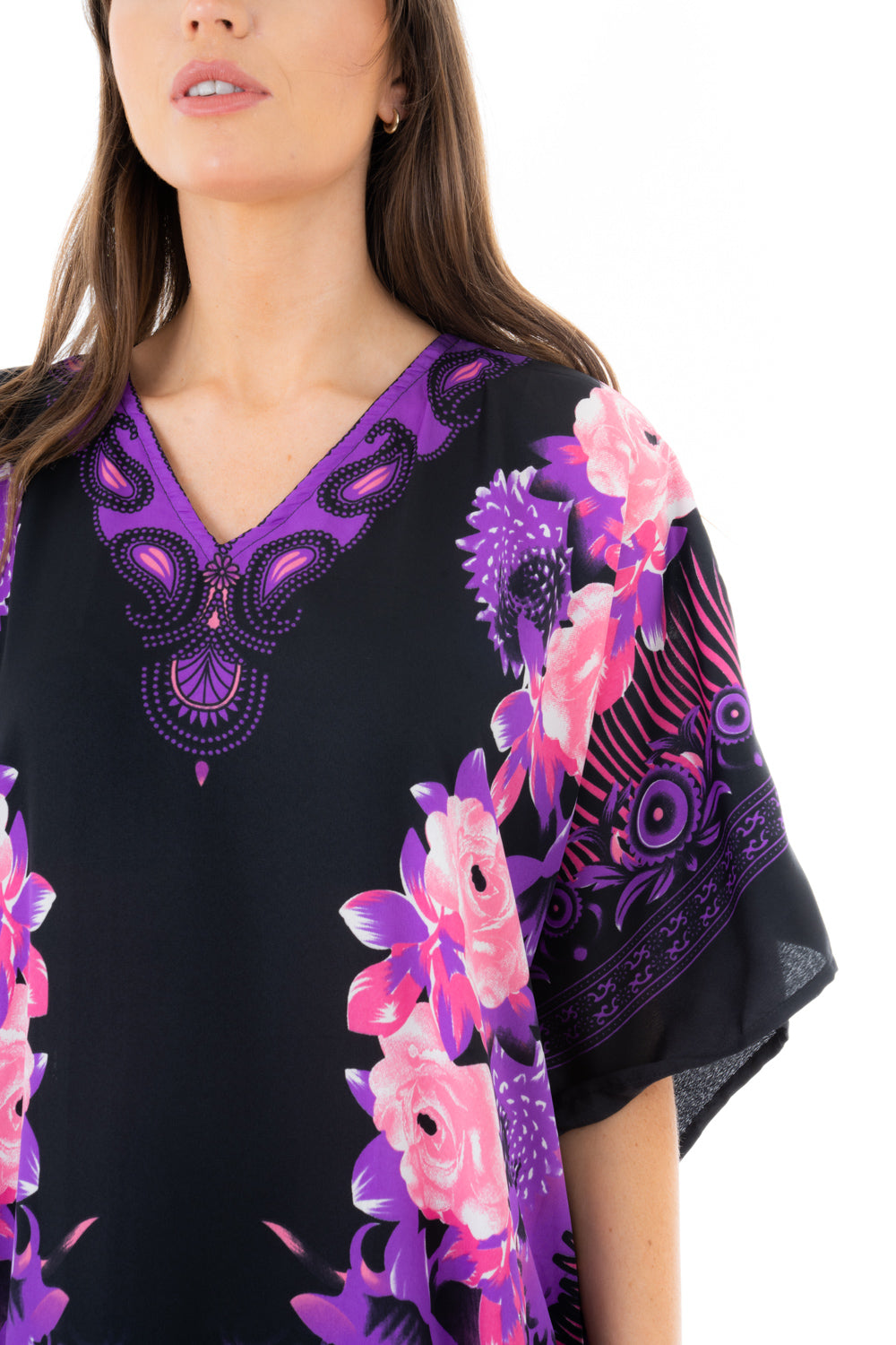 Full Length Long Maxi Kaftan Dress in Floral Purple- Pack of 12