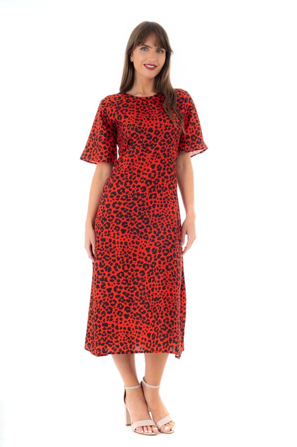 Ladies Red Animal Print Midi Shift Dress -  Pack of 10