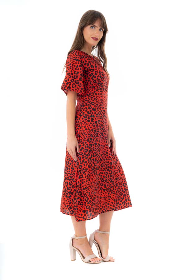 Ladies Red Animal Print Midi Shift Dress -  Pack of 10